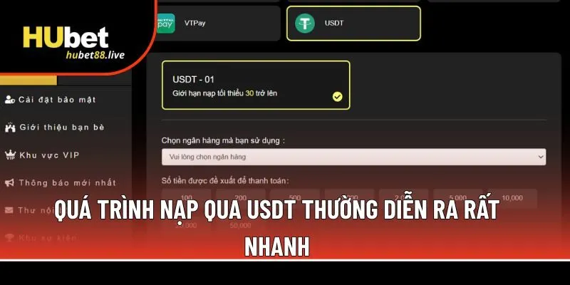 Quá trình nạp qua USDT 