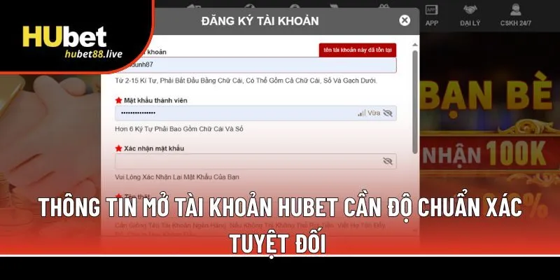 Thông tin mở tài khoản Hubet